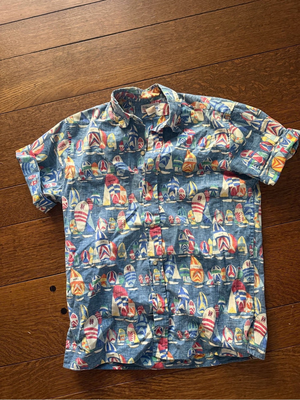 reyn spooner Blue Multicolor Sailboat Print Short Sleeve Button-Down